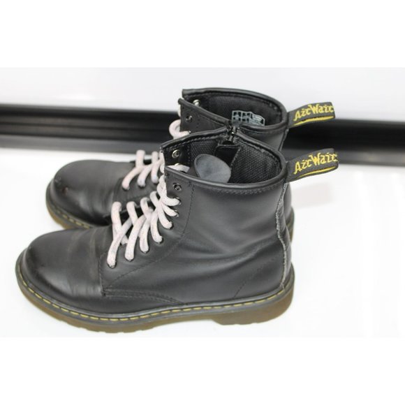 Girls Size 4 Dr. Martens Black Tied Combat Boots - Picture 2 of 11